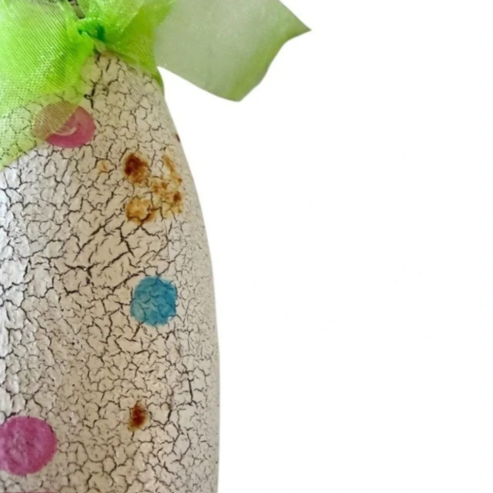 Rustic Easter Bunny Figurine Crackle Finish Farmhouse Spring Handmade Art Signed